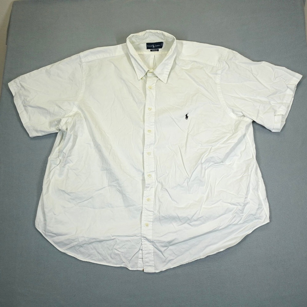 Ralph Lauren Button Down Mens 4XB White Classic Fit Short Sleeve Shirt Big Tall
